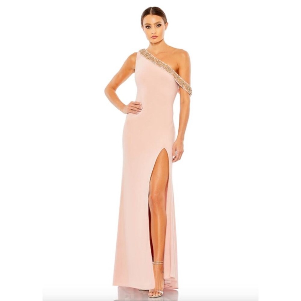 MAC DUGGAL Dress Size 2 Evening Gown Sequin Pink NEW Beaded Collar Jersey